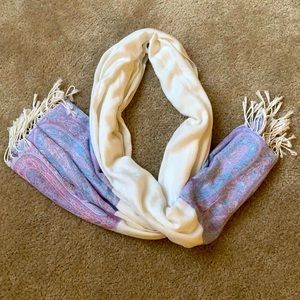 White fashion scarf with lavender/blue/pink touch